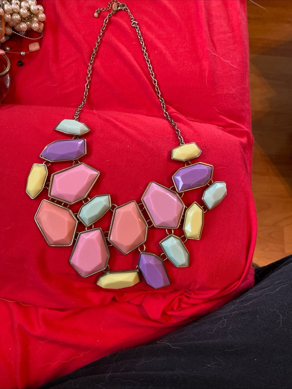 Pastel Geometric Statement Necklace in Pink, Purple, Mint & Yellow